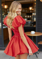 Incredible Love Red Mirror Homecoming Dress Puff Sleeves Prom Night - Red - PromDressClub